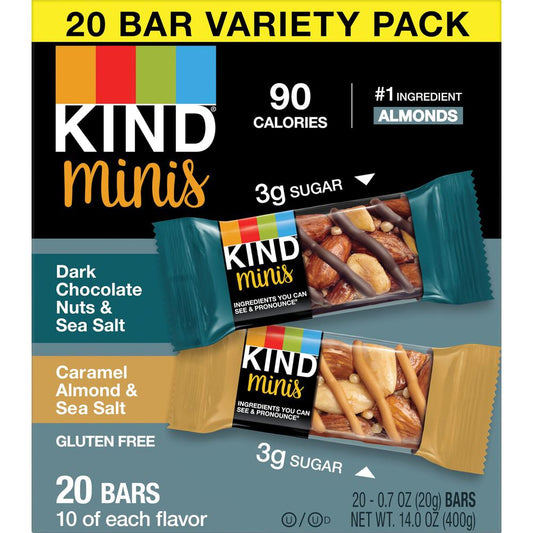 KIND Minis Nuts & Sea Salt Nut Bars Variety - Cholesterol-free, Gluten-free, Low Glycemic, Trans Fat Free, Low Sugar, Low Sodium - Dark Chocolate Nuts and Sea Salt, Caramel Almond and Sea Salt - 1.03