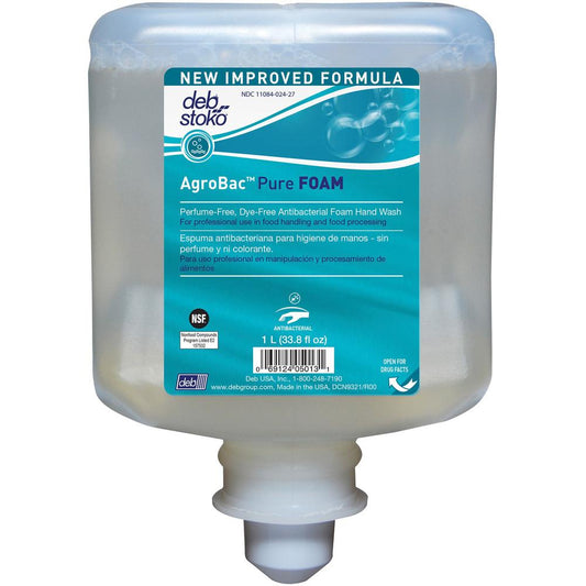 1 Liter Refill AgroBac Pure Foam Wash Manual Cartridge - Unscented (6/Carton) - 33.8 fl oz (1000 mL) - Bacteria Remover - Hand - Antibacterial - Clear - Triclosan-free, Fragrance-free, Dye-free, Hygie