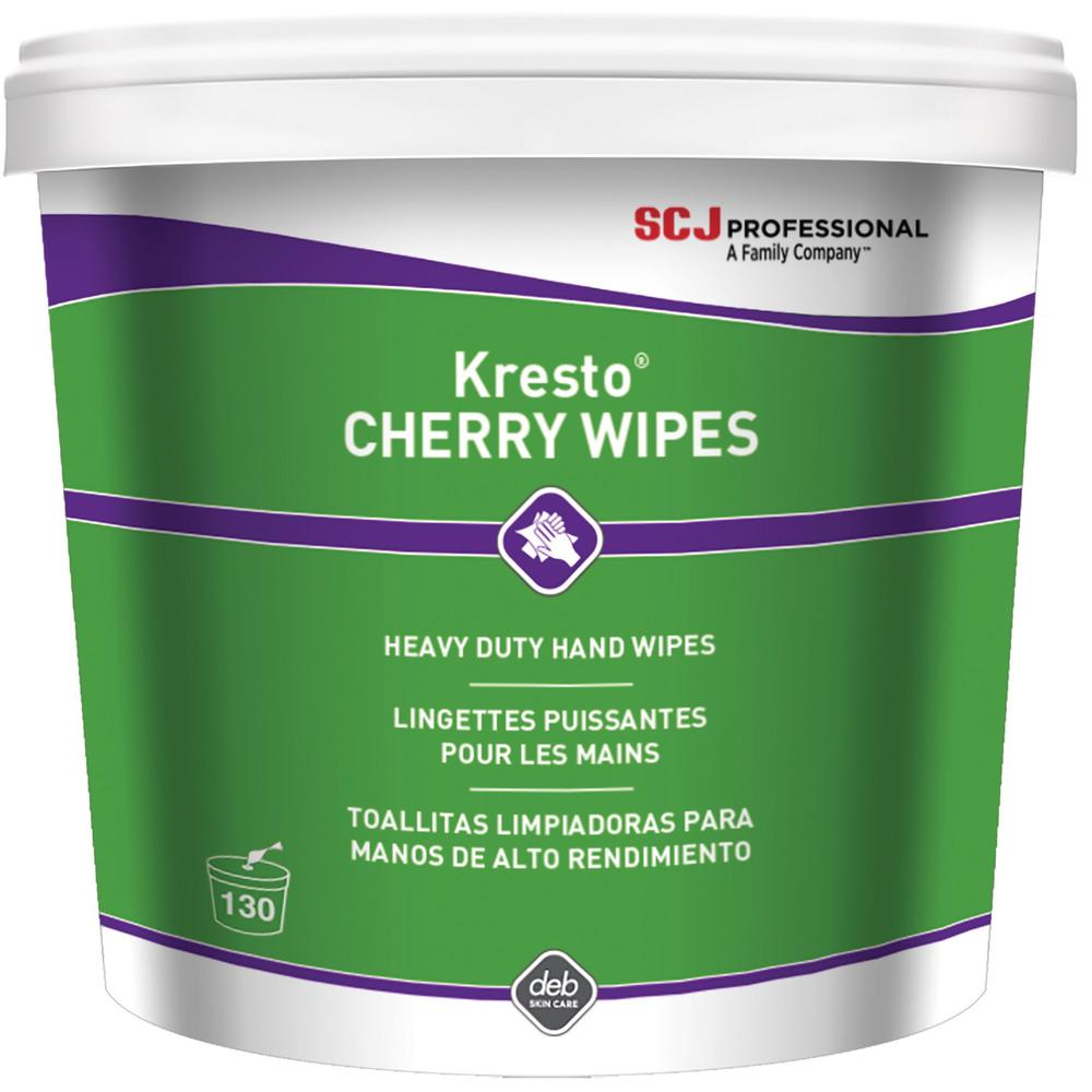 SC Johnson Kresto Heavy-Duty XL Hand Wipes - Cherry - 10" x 12" - White, Red - Polypropylene - Moisturizing, Non-toxic, Easy to Use, Absorbent, Silicone-free, Heavy Duty - For Hand, Skin - 130 Per Can