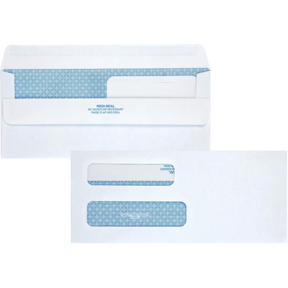 Quality Park No. 8 5/8 Double Window Security Tinted Check Envelopes - Document - Check - 3 5/8" Width x 8 5/8" Length - 24 lb - Self-sealing - 250 / Carton - White