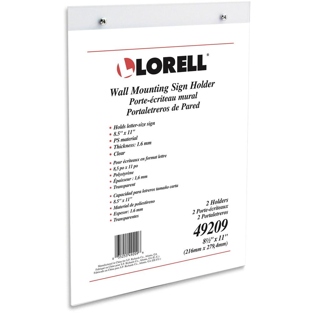 Lorell Wall-Mounted Sign Holder - Support 8.50" x 11" Media - Acrylic - 1 / Pack - Clear