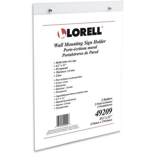 Lorell Wall-Mounted Sign Holder - Support 8.50" x 11" Media - Acrylic - 1 / Pack - Clear