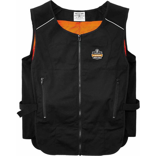 Chill-Its 6255 Lightweight Cooling Vest - Recommended for: Pulp & Paper, Fabrication, Construction, Refinery, Utility - Small/Medium Size - Heat Protection - Zipper Closure - Polyester, Cotton - Black