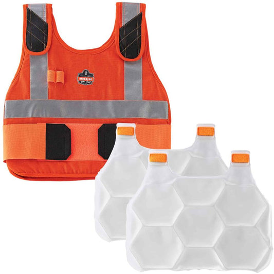 Chill-Its 6215 Safety Vest - Recommended for: Indoor, Outdoor, Pulp & Paper, Motorcycle, Biking - Large/Extra Large Size - 52" Chest - Hook & Loop Closure - Cotton, Fabric, Modacrylic - Orange - Adjus