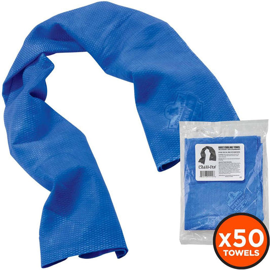 Chill-Its 6602 Evaporative Cooling Towel - Blue - Absorbent, Machine Washable, Reusable, Long Lasting - For Multipurpose, Multi Surface - 50 / Carton