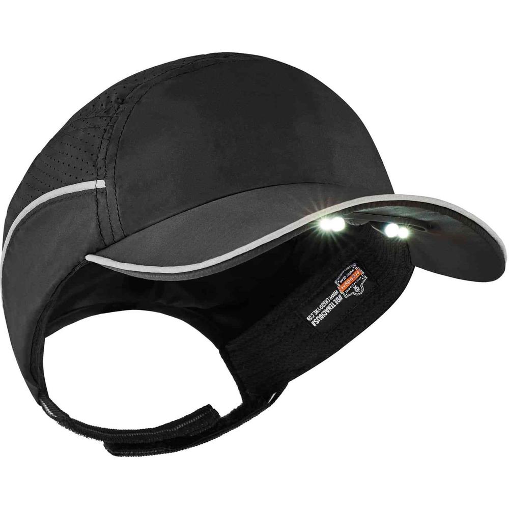 Skullerz 8965 Long Brim Cap with LED Light - Recommended for: Mechanic, Baggage Handling, Factory, Home, Industrial - Bump, Scrape, Head Protection - Nylon, Nylon - Black - Lightweight, LED Light, Com