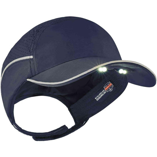 Skullerz 8965 Long Brim Cap with LED Light - Recommended for: Mechanic, Baggage Handling, Factory, Home, Industrial - Bump, Scrape, Head Protection - Nylon, Nylon - Navy - Lightweight, LED Light, Comf