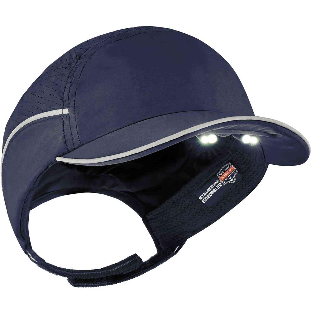 Skullerz 8965 Bump Cap Hat with LED Light - Recommended for: Mechanic, Baggage Handling, Factory, Home, Industrial - Bump, Scrape, Head, Impact Protection - Nylon - Navy - Lightweight, LED Light, Comf