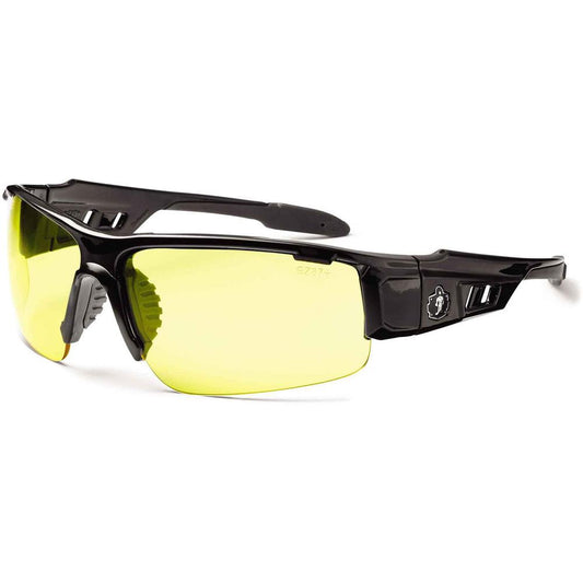 Skullerz Dagr Smoke Lens Safety Glasses - Recommended for: Sport, Shooting, Boating, Hunting, Fishing, Skiing, Construction, Landscaping, Carpentry - UVA, UVB, UVC, Debris, Dust Protection - Yellow Le