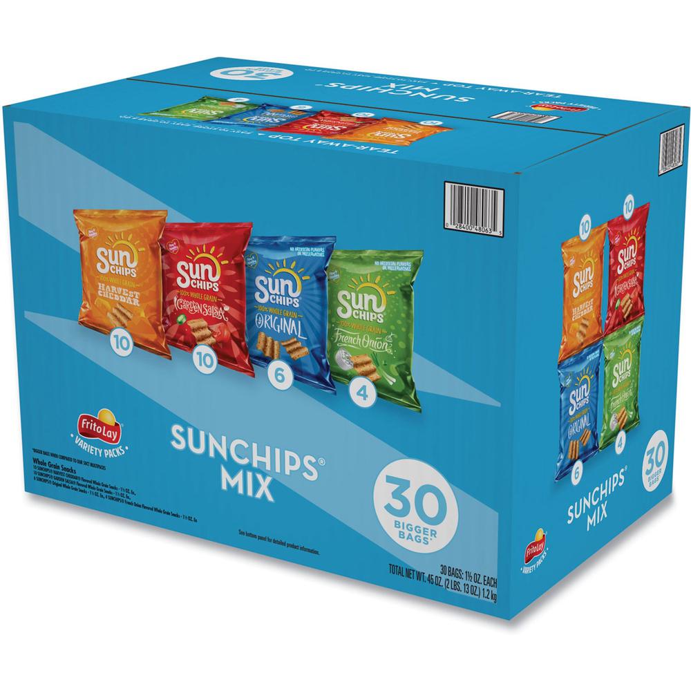 Frito-Lay Sun Chips Variety Pack - Mixed - 1 Serving Bag - 1.50 oz - 30 / Box