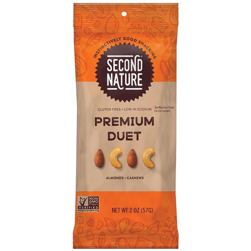 Second Nature Premium Duet Trail Mix - Low Sodium, Gluten-free, No Artificial Flavor, No Artificial Color, Preservative-free - Cashew, Almond - 2 oz - 12 / Box