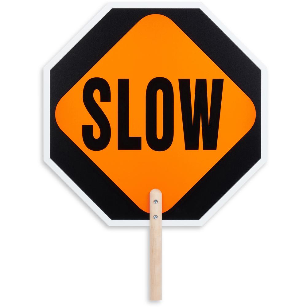 Tatco STOP / SLOW 2-sided Handheld Sign - 1 Each - STOP/SLOW Print/Message - 0.2" Width x 18" Height - Yes - Weather Proof, Long Lasting, Comfortable Grip, Lightweight, Handheld - Hardboard, Wood - Mu