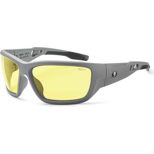 Skullerz BALDR Yellow Lens Matte Gray Safety Glasses - Eye Protection - Matte Gray - Yellow Lens - Anti-fog, Impact Resistant, Anti-scratch, UV Resistant, Durable, Bendable Frame, Flexible Frame, Brea