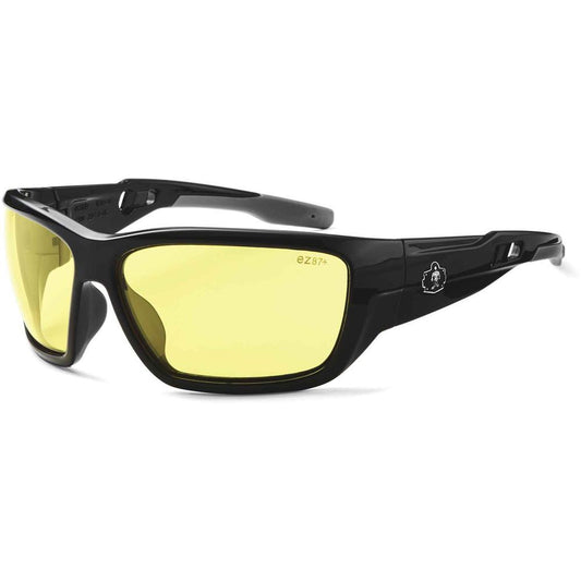 Skullerz BALDR Yellow Lens Safety Glasses - Eye Protection - Black - Yellow Lens - Anti-fog, Impact Resistant, Anti-scratch, UV Resistant, Durable, Bendable Frame, Flexible Frame, Break Resistant, Non