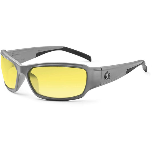 Skullerz THOR Yellow Lens Matte Gray Safety Glasses - Eye Protection - Matte Gray - Yellow Lens - Durable, Bendable Frame, Flexible Frame, Break Resistant, Non-Slip Temple, Rubber Tipped Temples, Slip