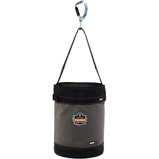 Arsenal 5940T Bucket - Reinforced, Handle, Pocket, Durable, Storm Drain - 14" - Plastic, Nylon, Nickel Plated, Synthetic Leather, Canvas - Gray - 1 Each