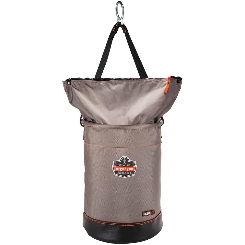 Arsenal 5973 Hoist Bucket with D-Rings - Large Size - 99.21 lb Capacity - Zipper Closure - Gray - Nylon, Synthetic Leather, Steel, Tarpaulin, Alloy Steel, Nickel Plated - 1Each - Multipurpose