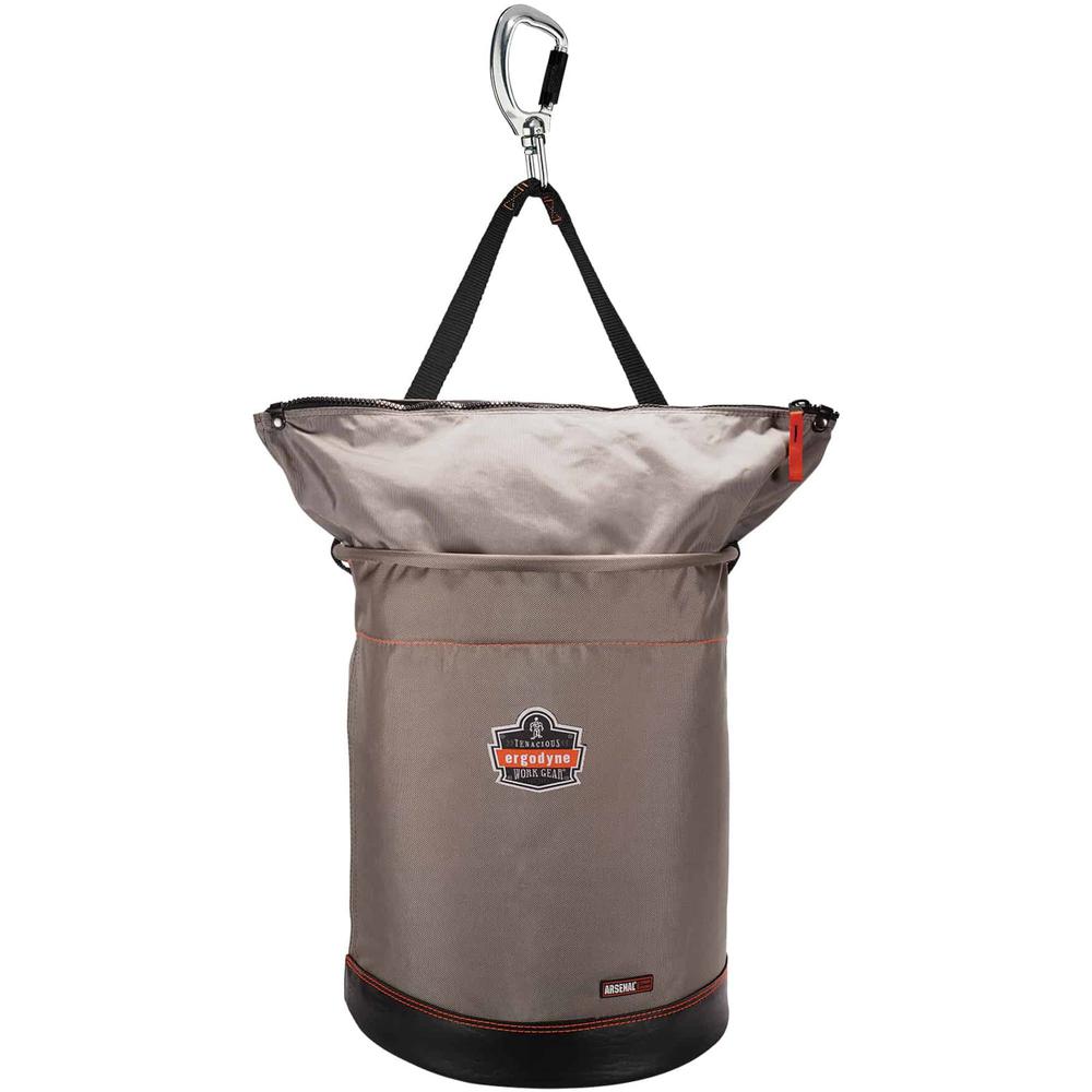 Arsenal 5976 Hoist Bucket with Swiveling Carabiner - Extra Large Size - 99.21 lb Capacity - Zipper Closure - Gray - Nylon, Synthetic Leather, Tarpaulin, Leather, Nickel Plated - 1Each - Multipurpose