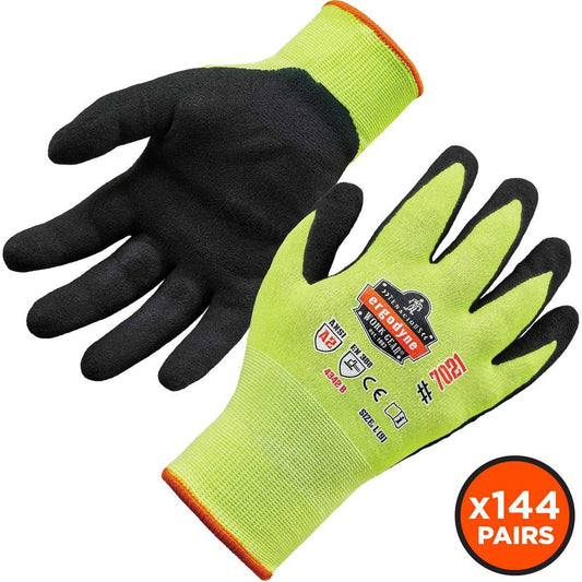 Ergodyne ProFlex 7021 Nitrile-Coated Cut-Resistant Gloves - A2 Level WSX - Nitrile, Polyurethane Coating - Large Size - Lime - Touchscreen Capable - Cut Resistant, Seamless, Knit Wrist, Dirt Resistant