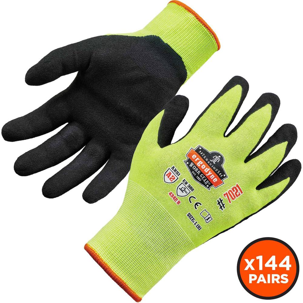 Ergodyne ProFlex 7021 Nitrile-Coated Cut-Resistant Gloves - A2 Level WSX - Nitrile, Polyurethane Coating - Extra Large Size - Lime - Touchscreen Capable - Cut Resistant, Seamless, Knit Wrist, Dirt Res