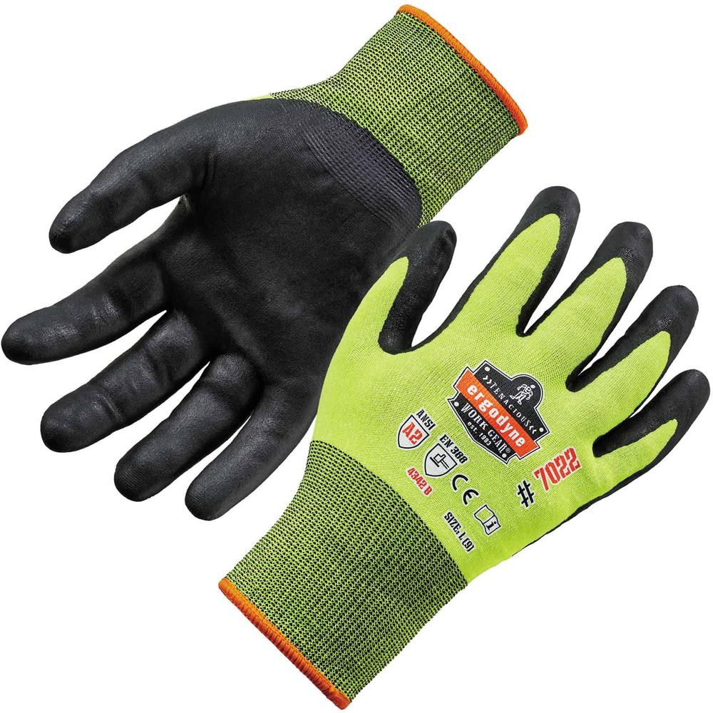 Ergodyne ProFlex 7022 Hi-Vis Nitrile-Coated Cut-Resistant Gloves - A2 DSX - Nitrile Coating - Medium Size - Lime - Touchscreen Capable - Cut Resistant, High Visibility, Seamless, Knit Wrist, Dirt Resi