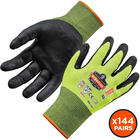 Ergodyne ProFlex 7022 Hi-Vis Nitrile-Coated Cut-Resistant Gloves - A2 DSX - Nitrile Coating - Medium Size - Lime - Touchscreen Capable - Cut Resistant, Seamless, Knit Wrist, Dirt Resistant, Debris Res