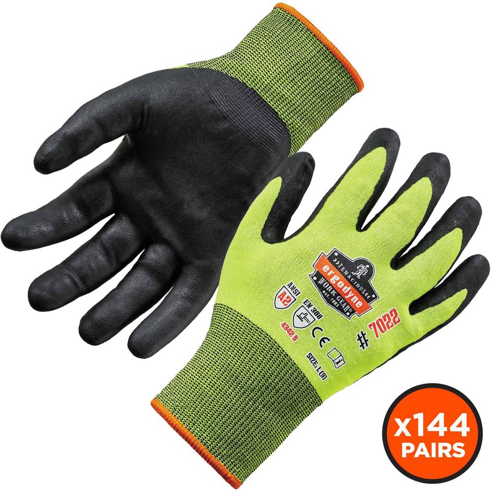 Ergodyne ProFlex 7022 Hi-Vis Nitrile-Coated Cut-Resistant Gloves - A2 DSX - Nitrile Coating - Large Size - Lime - Touchscreen Capable - Cut Resistant, Seamless, Knit Wrist, Dirt Resistant, Debris Resi