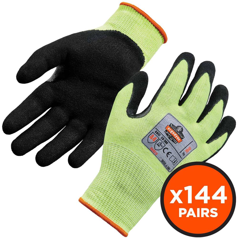 Ergodyne ProFlex 7041 Hi-Vis Nitrile-Coated Level 4 Cut Gloves - Nitrile, Polyurethane Coating - Medium Size - Lime - Cut Resistant, Abrasion Resistant, Breathable, Seamless, Knit Wrist, Dirt Resistan