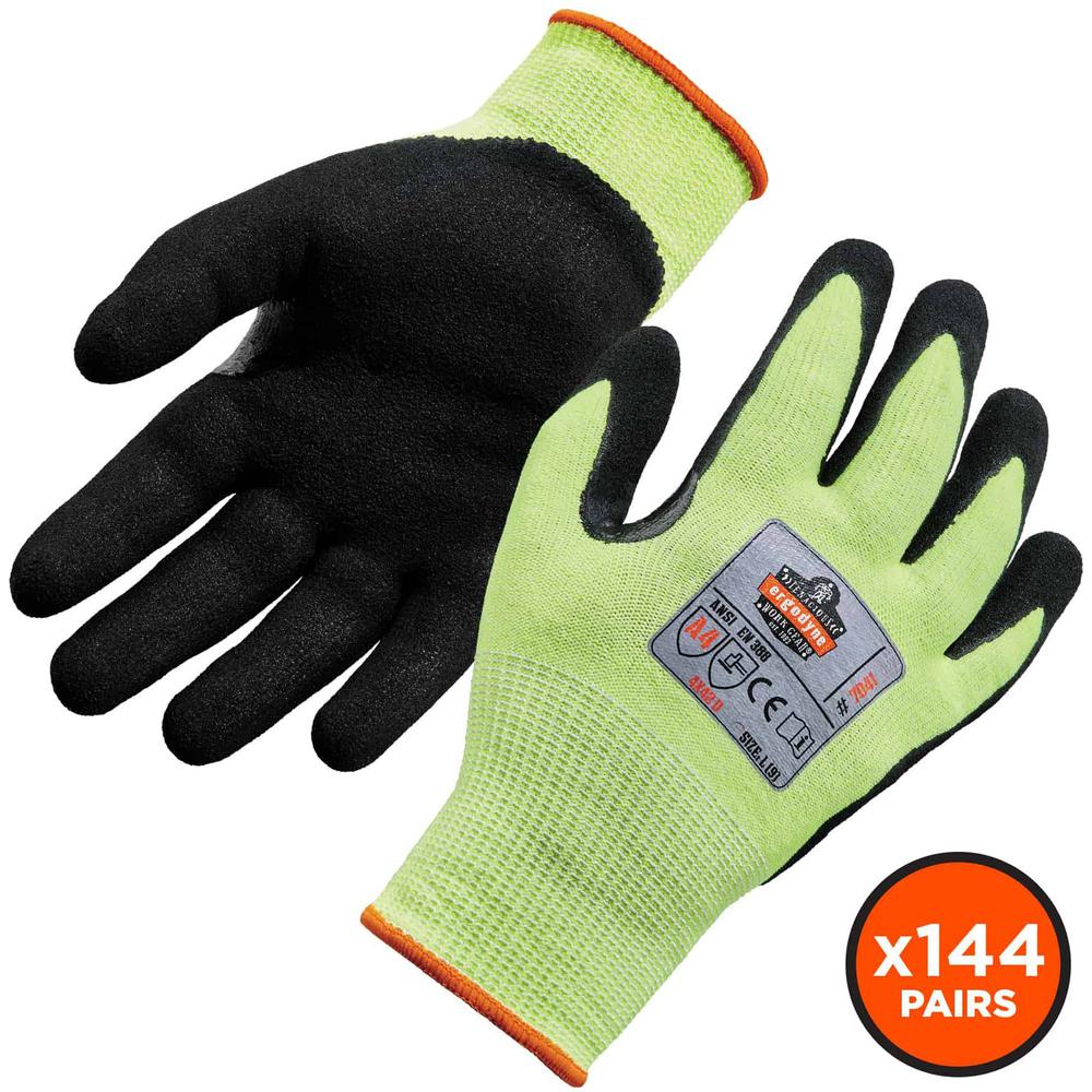 Ergodyne ProFlex 7041 Hi-Vis Nitrile-Coated Level 4 Cut Gloves - Nitrile, Polyurethane Coating - Large Size - Lime - Cut Resistant, Abrasion Resistant, Breathable, Seamless, Knit Wrist, Dirt Resistant