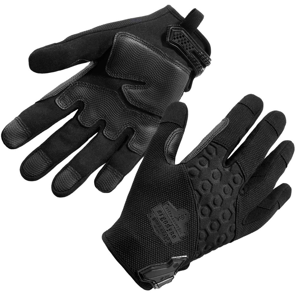 Ergodyne ProFlex 710BLK Tactical Heavy-Duty Utility + Touch Gloves - Medium Size - Black - Touchscreen Capable - Heavy Duty, Padded Palm, Reinforced Thumb, Reinforced Fingertip, Abrasion Resistant, Fl