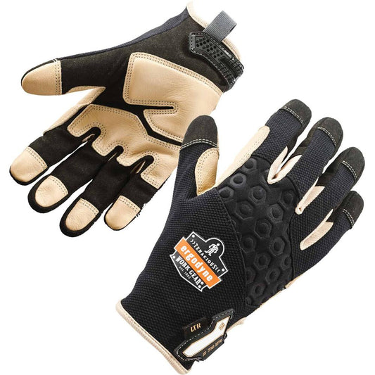 Ergodyne ProFlex 710LTR Heavy-Duty Leather-Reinforced Gloves - Large Size - Black - Heavy Duty, Abrasion Resistant, Flexible, Comfortable, Knitted, Secure Fit, Molded, Pull-on Tab, ID Tab, Machine Was