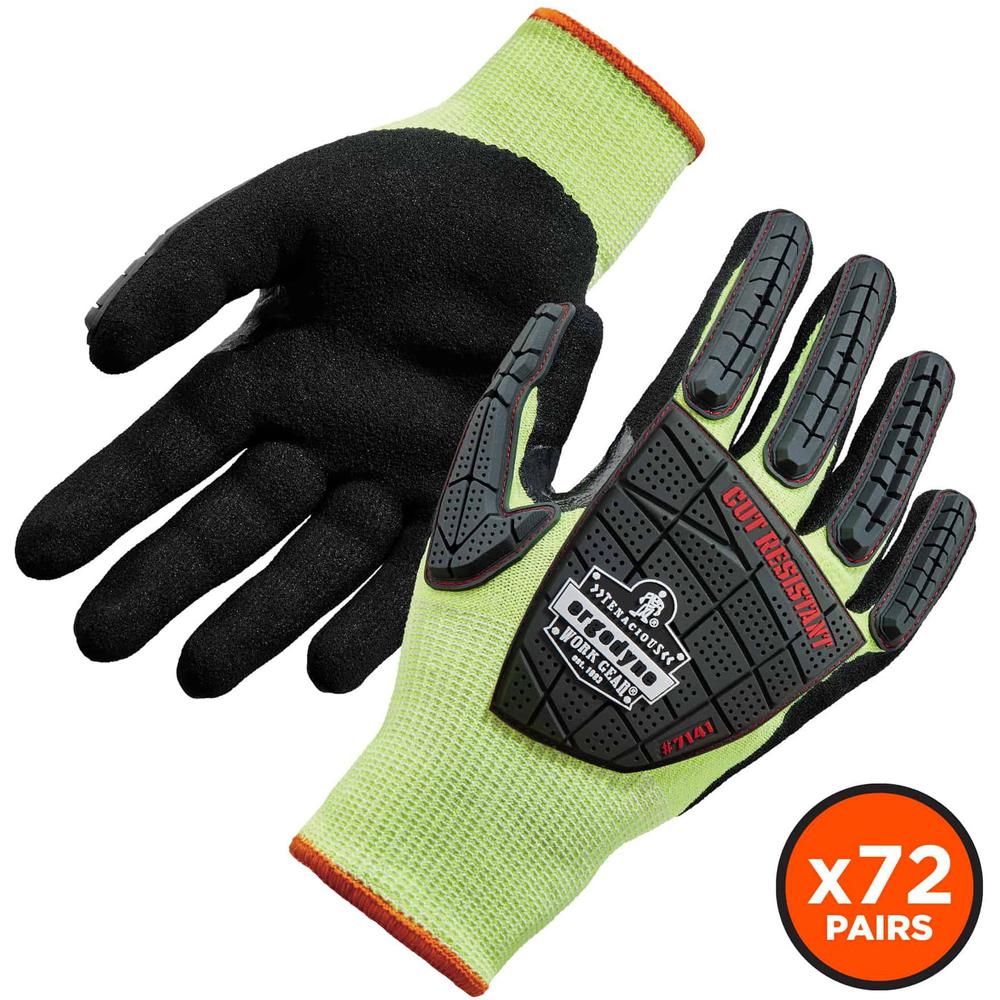 Ergodyne ProFlex 7141 Nitrile-Coated DIR Level 4 Cut-Resistant Gloves - Nitrile, Polyurethane Coating - Small Size - Lime - Cut Resistant, Abrasion Resistant, Breathable, Seamless, Knit Wrist, Dirt Re