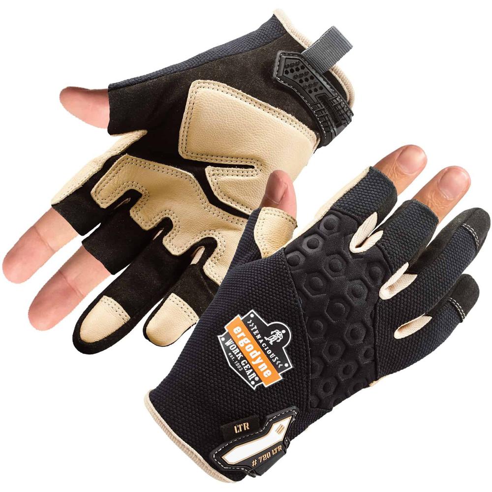 Ergodyne ProFlex 720LTR Heavy-Duty Leather-Reinforced Framing Gloves - Small Size - Black - Heavy Duty, Abrasion Resistant, Flexible, Comfortable, Knitted, Secure Fit, Molded, Pull-on Tab, ID Tab, Mac