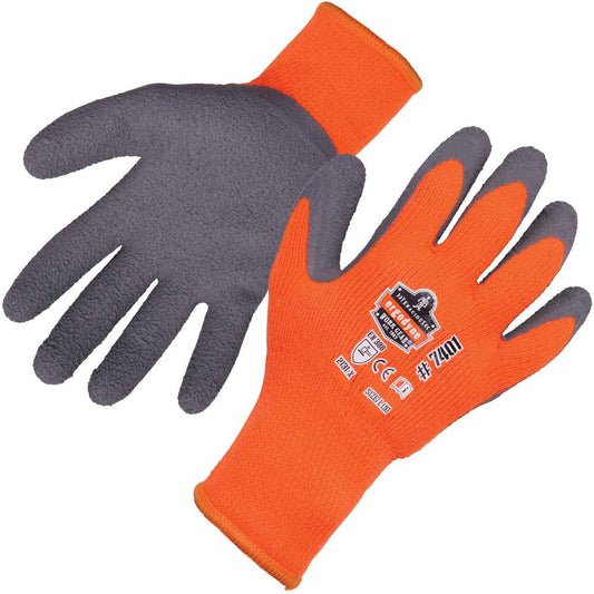 Ergodyne ProFlex 7401 Coated Lightweight Winter Work Gloves - 12 Pairs - Thermal Protection - Latex Coating - Extra Large Size - Orange - Lightweight, Breathable, Knitted, Comfortable, Elastic Wrist,