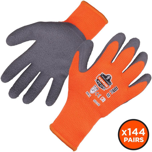 Ergodyne ProFlex 7401 Coated Lightweight Winter Work Gloves - Thermal Protection - Latex Coating - Large Size - Orange - Lightweight, Machine Washable, Cut Resistant, Durable, Flexible, Secure Grip, B