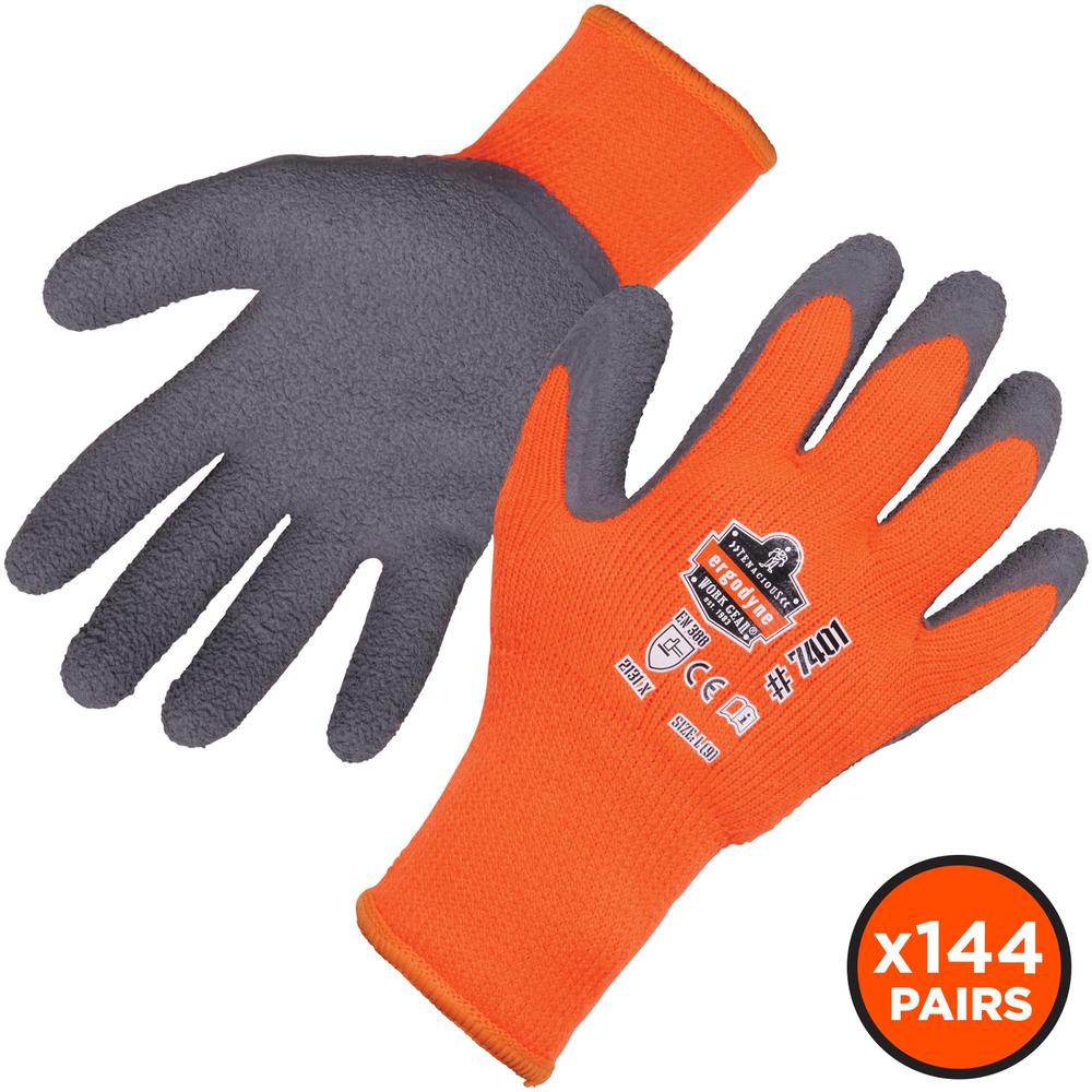 Ergodyne ProFlex 7401 Coated Lightweight Winter Work Gloves - Thermal Protection - Latex Coating - Extra Large Size - Orange - Lightweight, Machine Washable, Cut Resistant, Durable, Flexible, Secure G