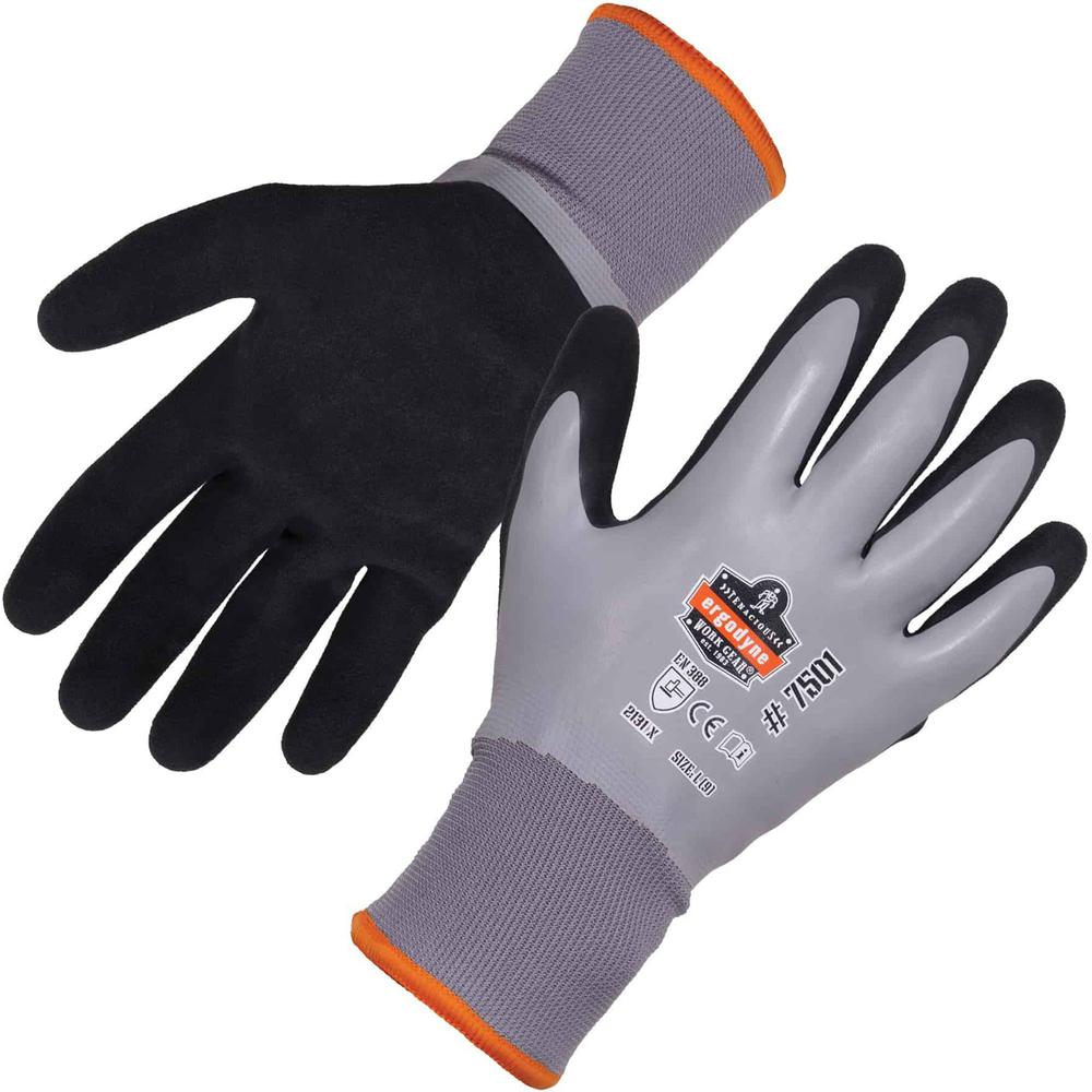 Ergodyne ProFlex 7501 Coated Waterproof Winter Work Gloves - Thermal Protection - Nitrile, Latex Coating - Small Size - Gray - Water Proof, Cold Resistant, Superior Grip, Machine Washable, Cut Resista