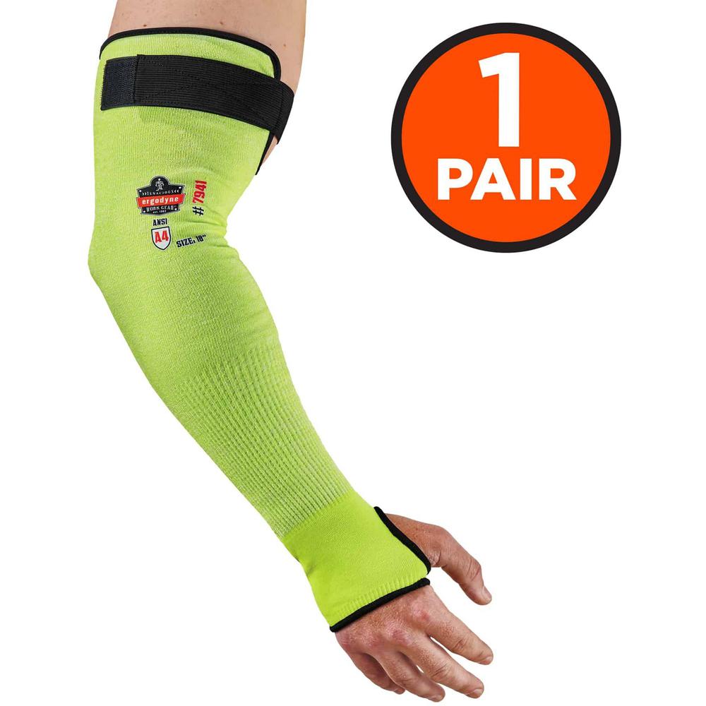 Ergodyne ProFlex 7941 Cut-Resistant Protective Arm Sleeve Pair - 18" Length - Lime - Kevlar, Yarn - Machine Washable, Heat Resistant, Moisture Wicking, Cut Resistant, Breathable, Comfortable, High Vis