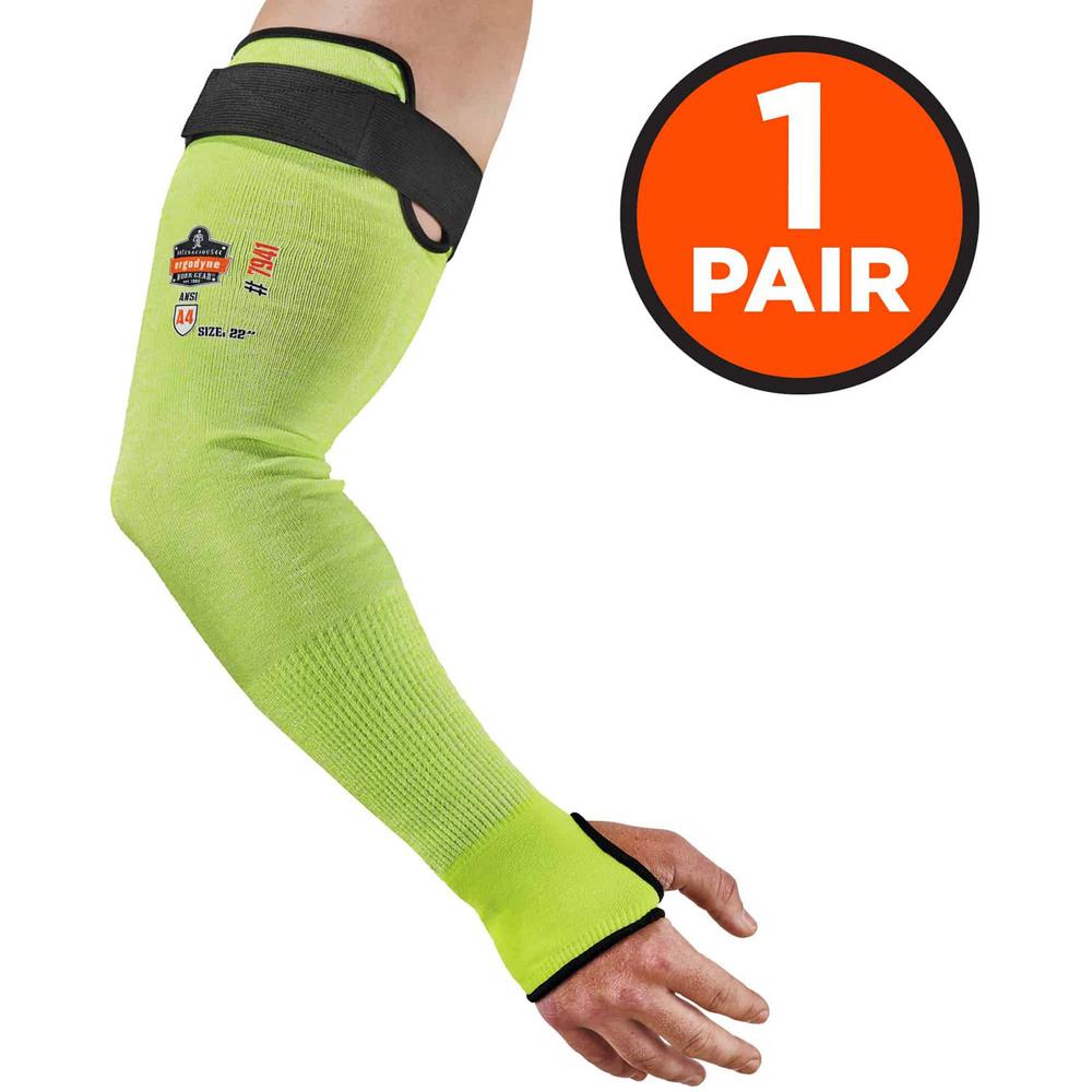 Ergodyne ProFlex 7941 Cut-Resistant Protective Arm Sleeve Pair - 22" Length - Lime - Kevlar, Yarn - Machine Washable, Heat Resistant, Moisture Wicking, Cut Resistant, Breathable, Comfortable, High Vis