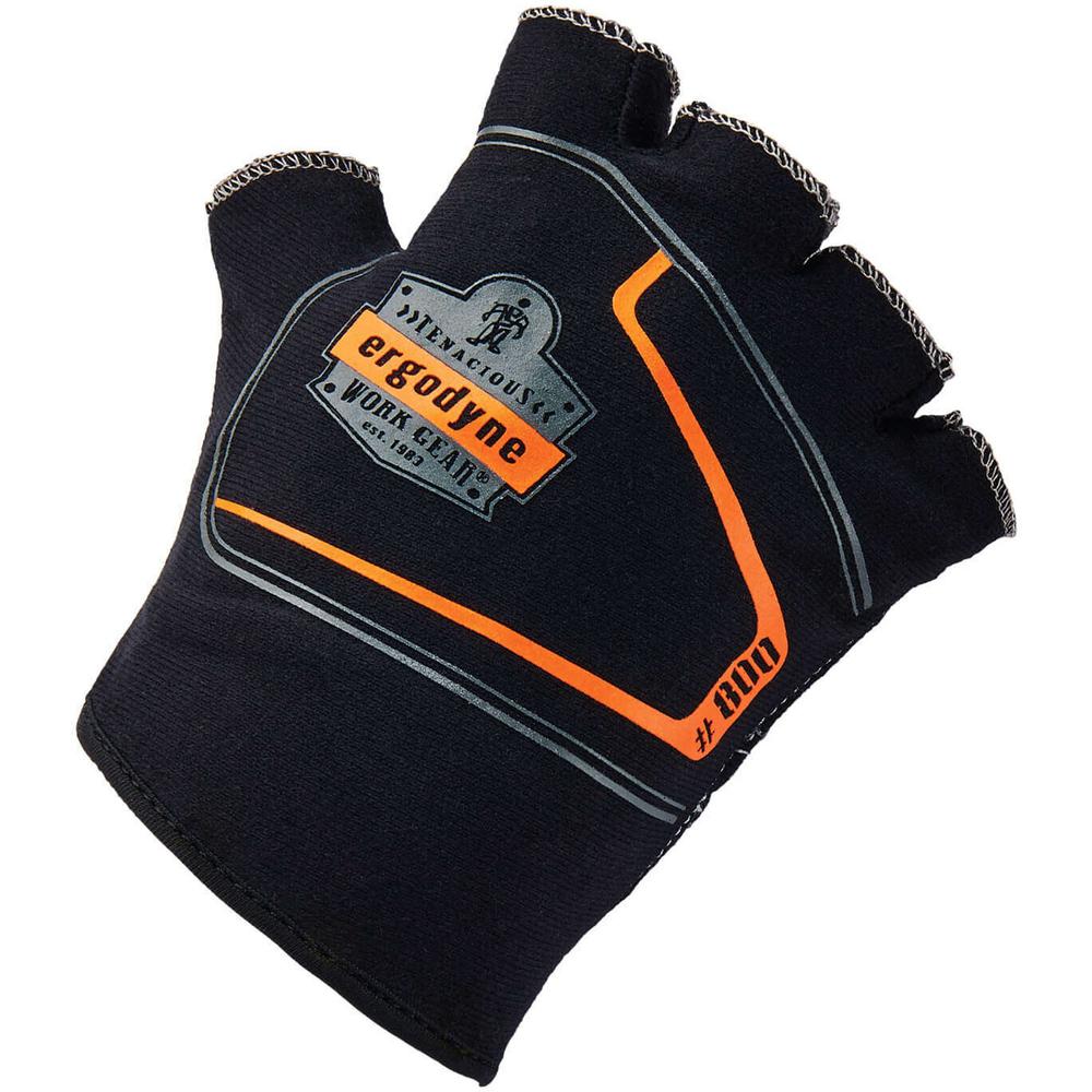 Ergodyne ProFlex 800 Glove Liners - Small/Medium Size - Half Finger - Black - Anti-Vibration, Durable, Breathable, Impact Resistant - 1 - 0.50" Thickness - 9" Glove Length