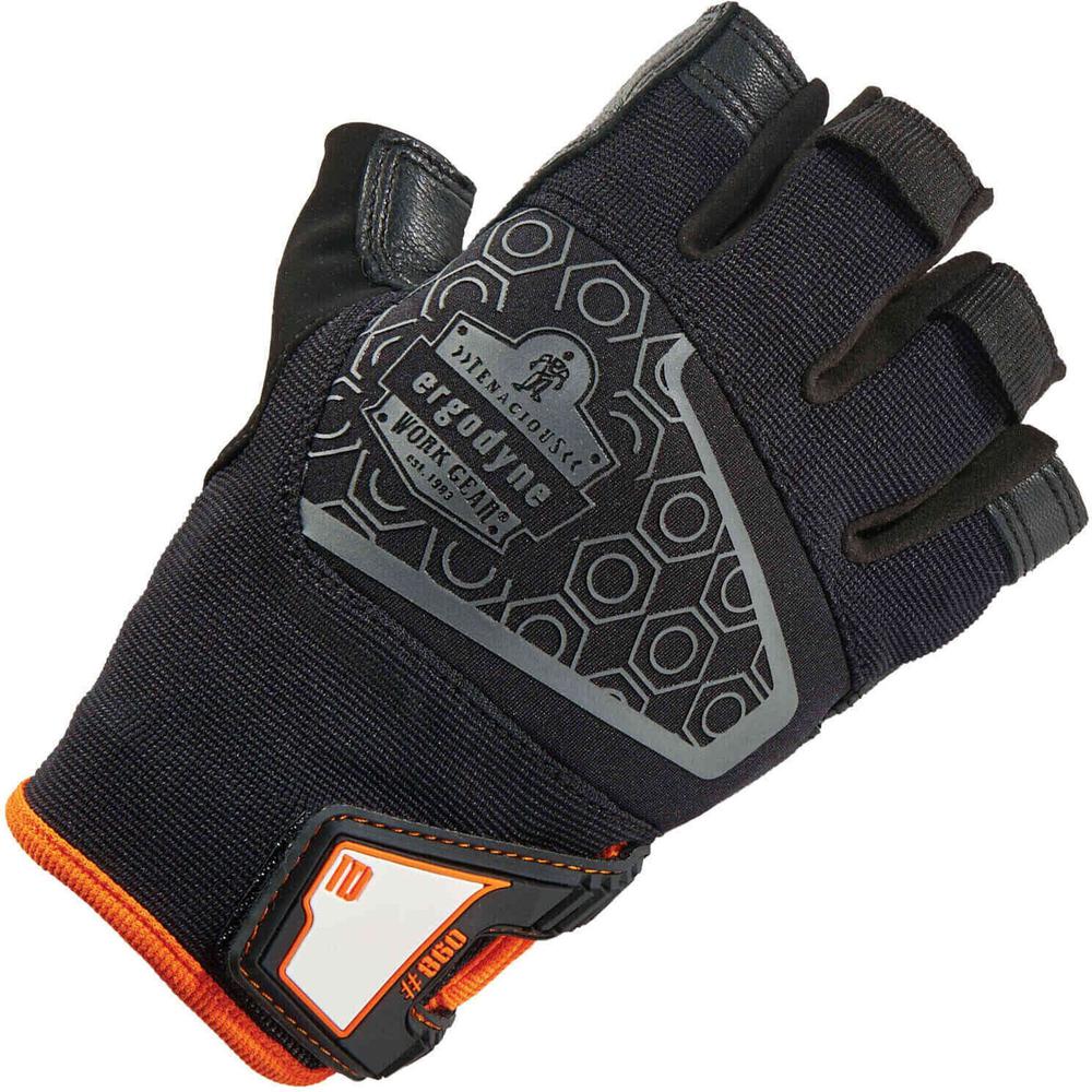 Ergodyne ProFlex 860 Heavy Lifting Utility Gloves - Small Size - Half Finger - Black - Padded Palm, Reinforced Thumb, Breathable, Brow Wipe Thumb, Molded, ID Tab, Pull-on Tab, Durable - For Heavy Lift