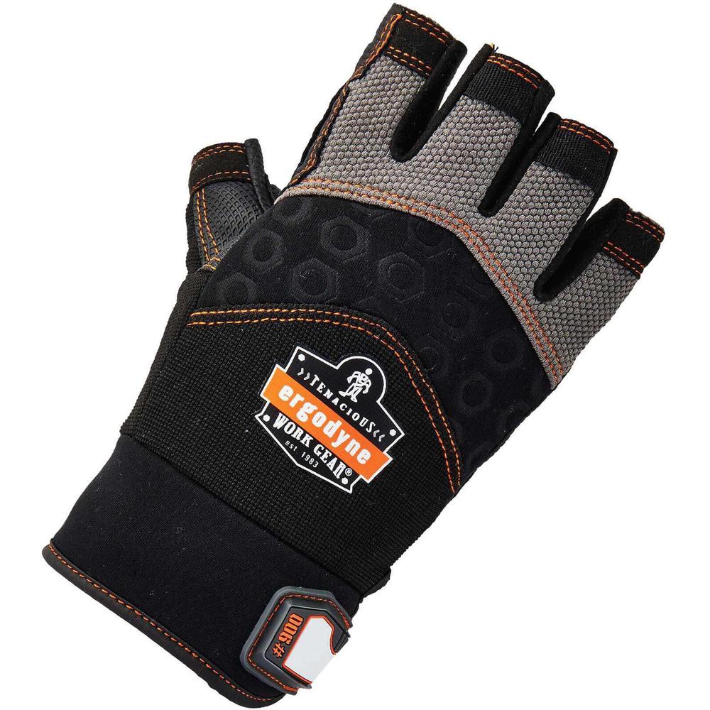 Ergodyne ProFlex 900 Half-Finger Impact Gloves - Small Size - Half Finger - Black - Shock Resistant, Impact Resistant, Breathable, Knitted, Reinforced Thumb, Molded, ID Tab, Pull-on Tab, Anti-Vibratio