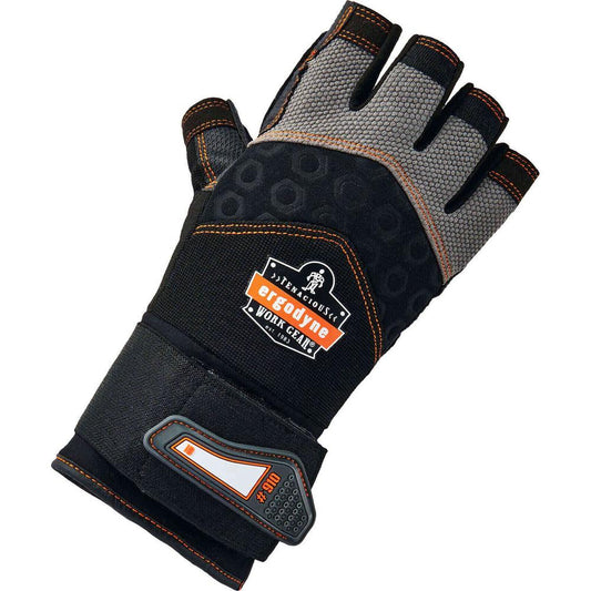 Ergodyne ProFlex 910 Half-Finger Impact Gloves + Wrist Support - Small Size - Half Finger - Black - Anti-Vibration, Shock Resistant, Impact Resistant, Wrist Support, Breathable, Knitted, Reinforced Th