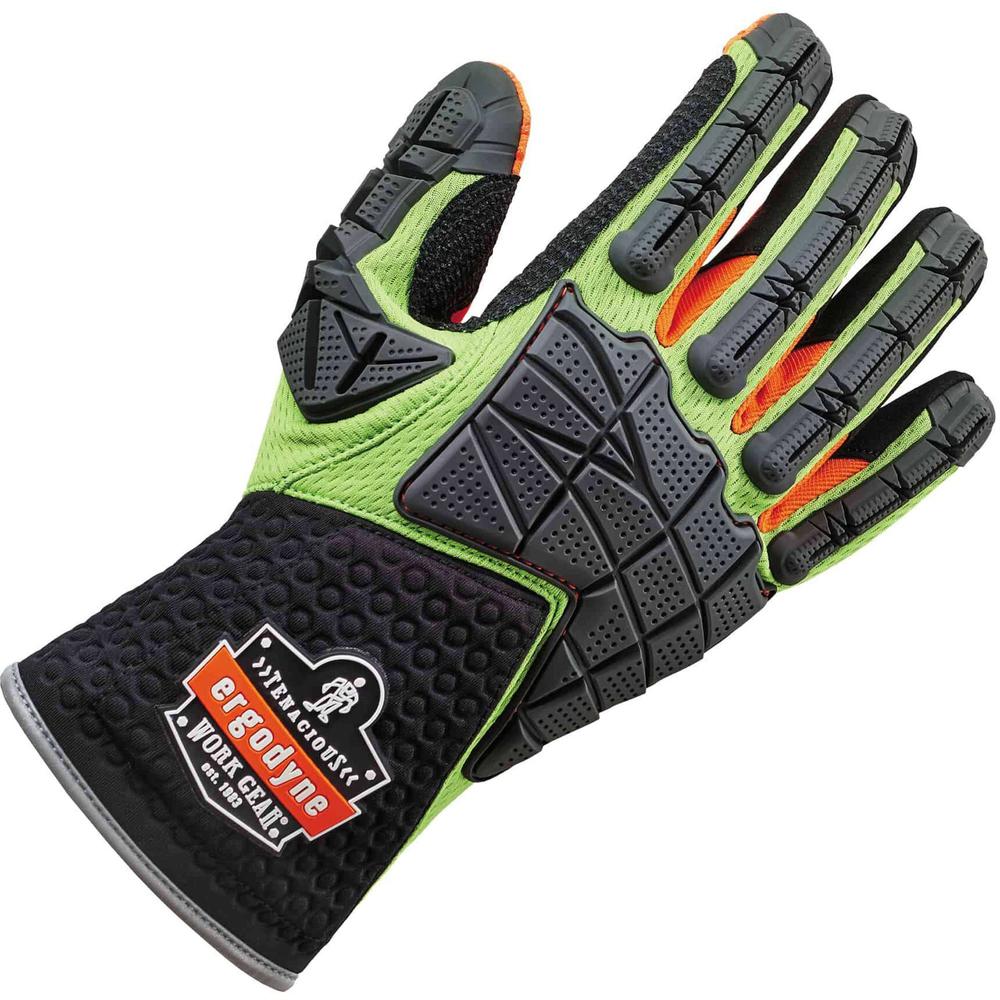 Ergodyne ProFlex 925F(x) Standard Dorsal Impact-Reducing Gloves - Large Size - Lime - Impact Resistant, High Visibility, Non-slip Grip, Grip Dots, Reinforced Thumb, Reinforced Index Finger, Breathable