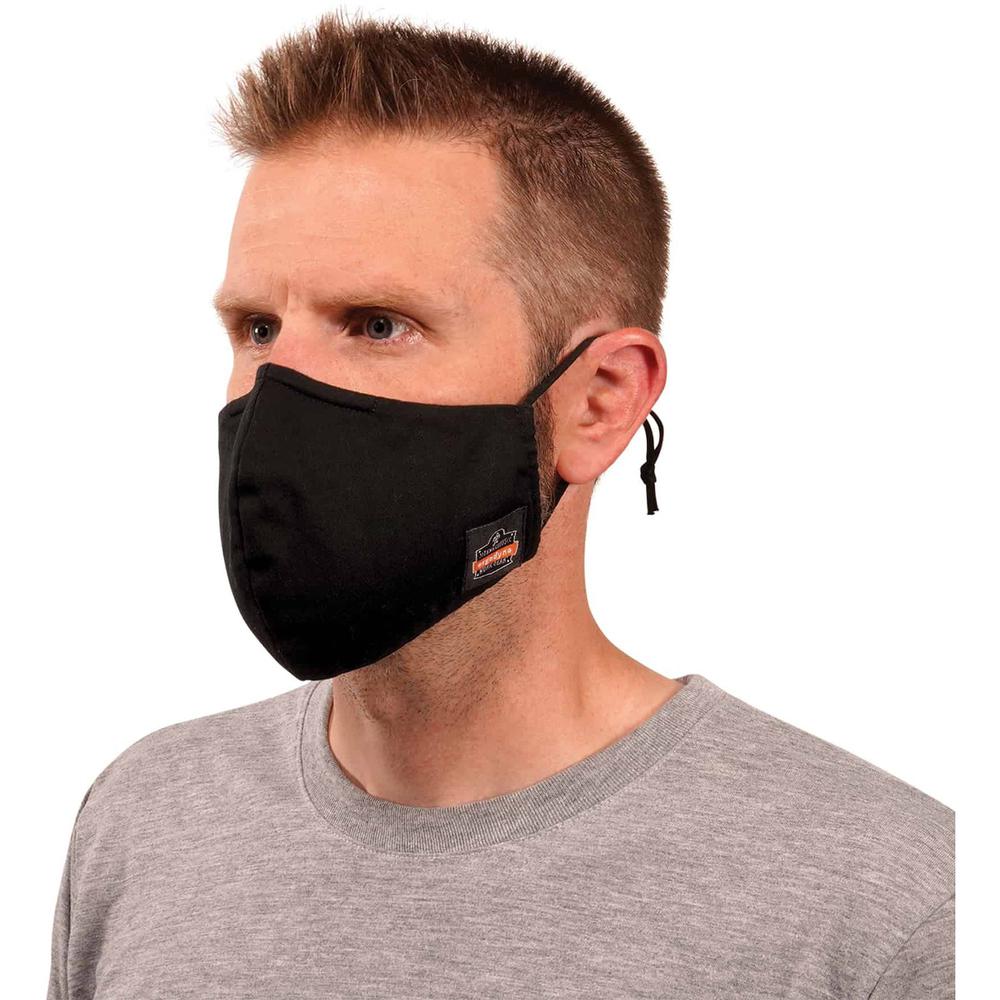 Skullerz 8800 Contoured Face Cover Mask 3-Pack - Small/Medium Size - Cotton Twill, Polyester - Black - Breathable, Adjustable Nose Clip, Adjustable Ear Loop, Anti-odor, Antimicrobial, Machine Washable