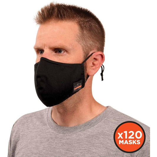 Skullerz 8800-Case Contoured Face Cover Mask - Small/Medium Size - Black - Breathable, Adjustable Nose Clip, Adjustable Ear Loop, Anti-odor, Antimicrobial, Machine Washable, Quick Drying - 120 / Carto