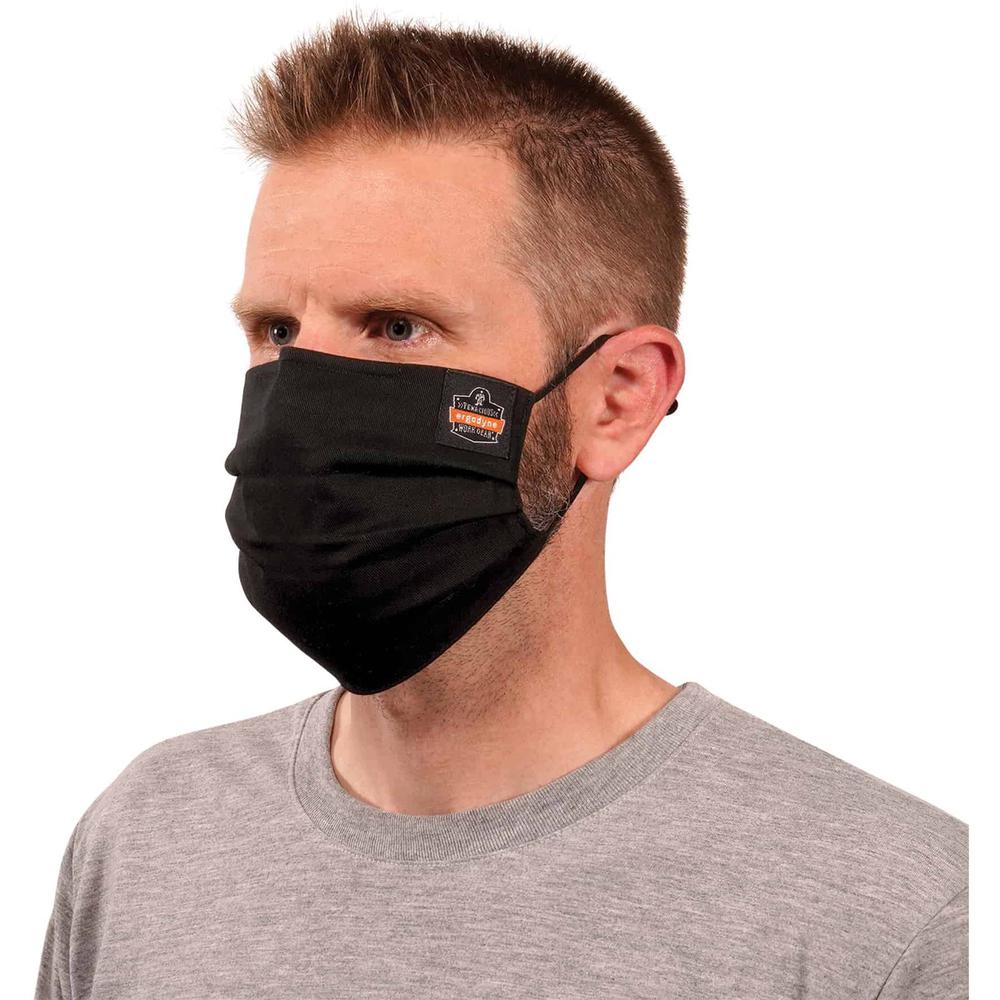 Skullerz 8801 Pleated Face Cover Mask - Cotton Twill, Polyester - Black - Adjustable Nose Clip, Adjustable Ear Loop, Anti-odor, Antimicrobial, Machine Washable, Quick Drying - 1 Pack