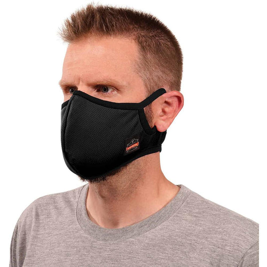 Skullerz 8802F(x) Contoured Face Mask with Filter - Small/Medium Size - Cotton Twill, Polyester - Black - Breathable, Adjustable Nose Clip, Adjustable Ear Loop, Anti-odor, Antimicrobial, Machine Washa