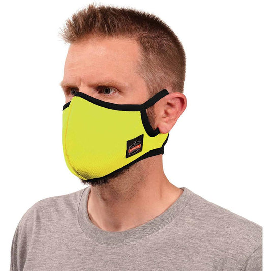 Skullerz 8802F(x) Contoured Face Mask with Filter - Small/Medium Size - Cotton Twill, Polyester - Lime - Breathable, Adjustable Nose Clip, Adjustable Ear Loop, Anti-odor, Antimicrobial, Machine Washab