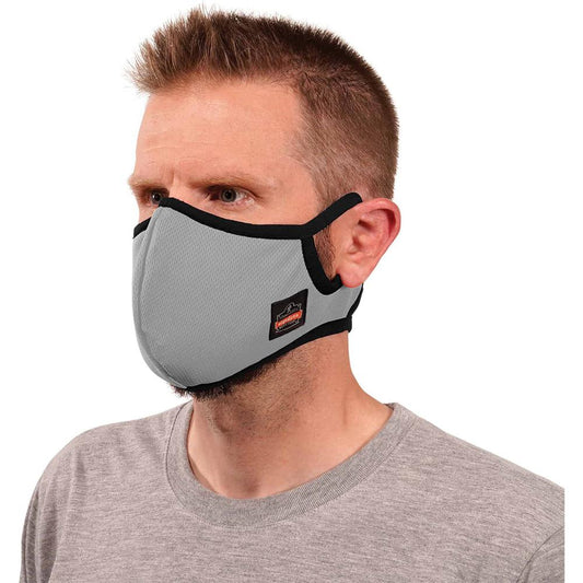 Skullerz 8802F(x) Contoured Face Mask with Filter - Small/Medium Size - Cotton Twill, Polyester - Gray - Breathable, Adjustable Nose Clip, Adjustable Ear Loop, Anti-odor, Antimicrobial, Machine Washab